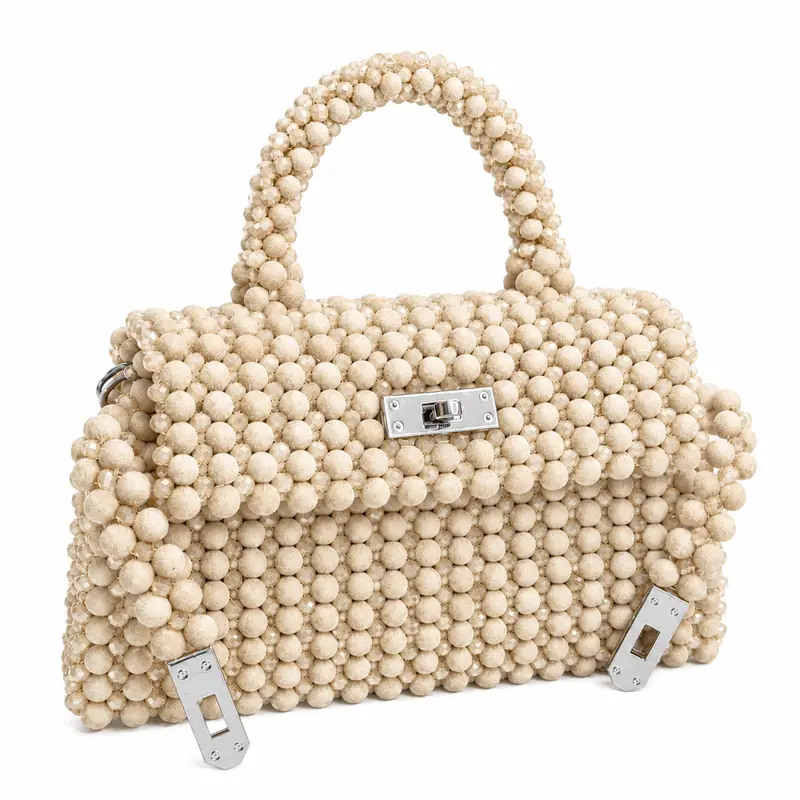 Velis Vanilla Velvet Bead Flap Bag