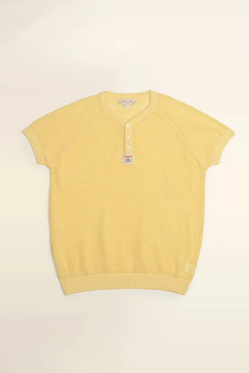 Hollow Knit Henley Tee in Yellow