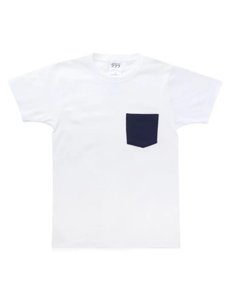 Yakosaka777 White Pocket T-shirt, Indigo Pocket
