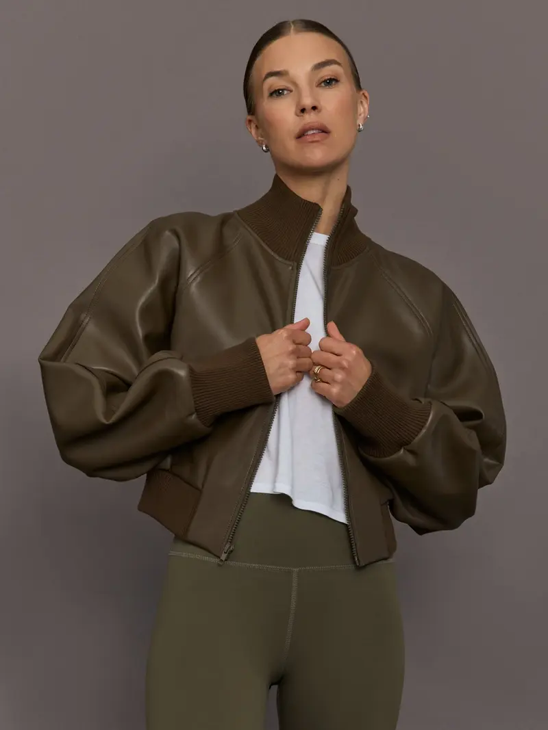 Oversized Turtle Bomber Jacket - Bark