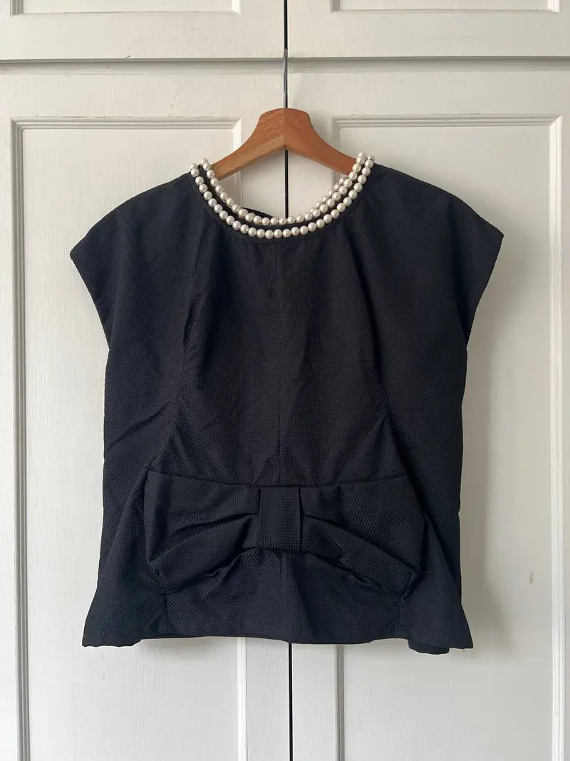 SS24 Junya Watanabe Bow Tie Pearl Scrunch Blouse