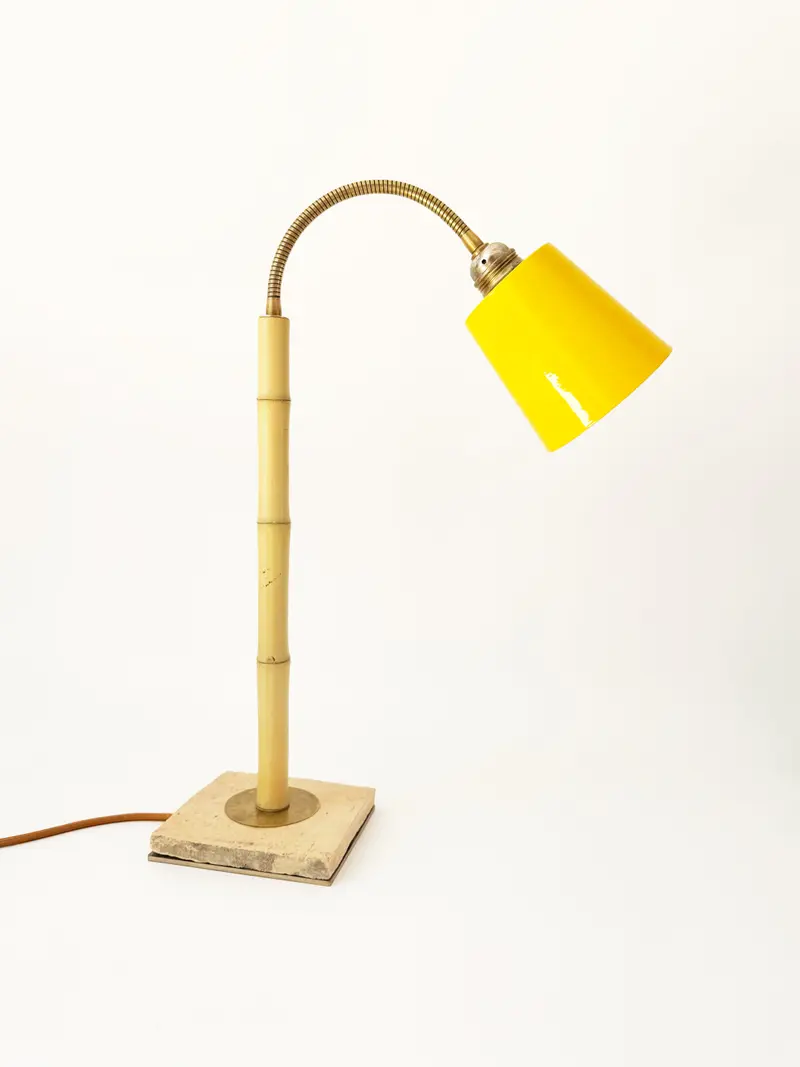 Bamboo and Terracotta Table Lamp - Yellow