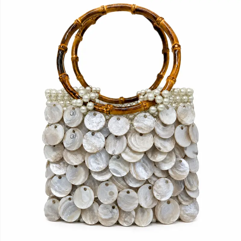 Solea Vanilla Mother-of-Pearl Bamboo Handle Bag