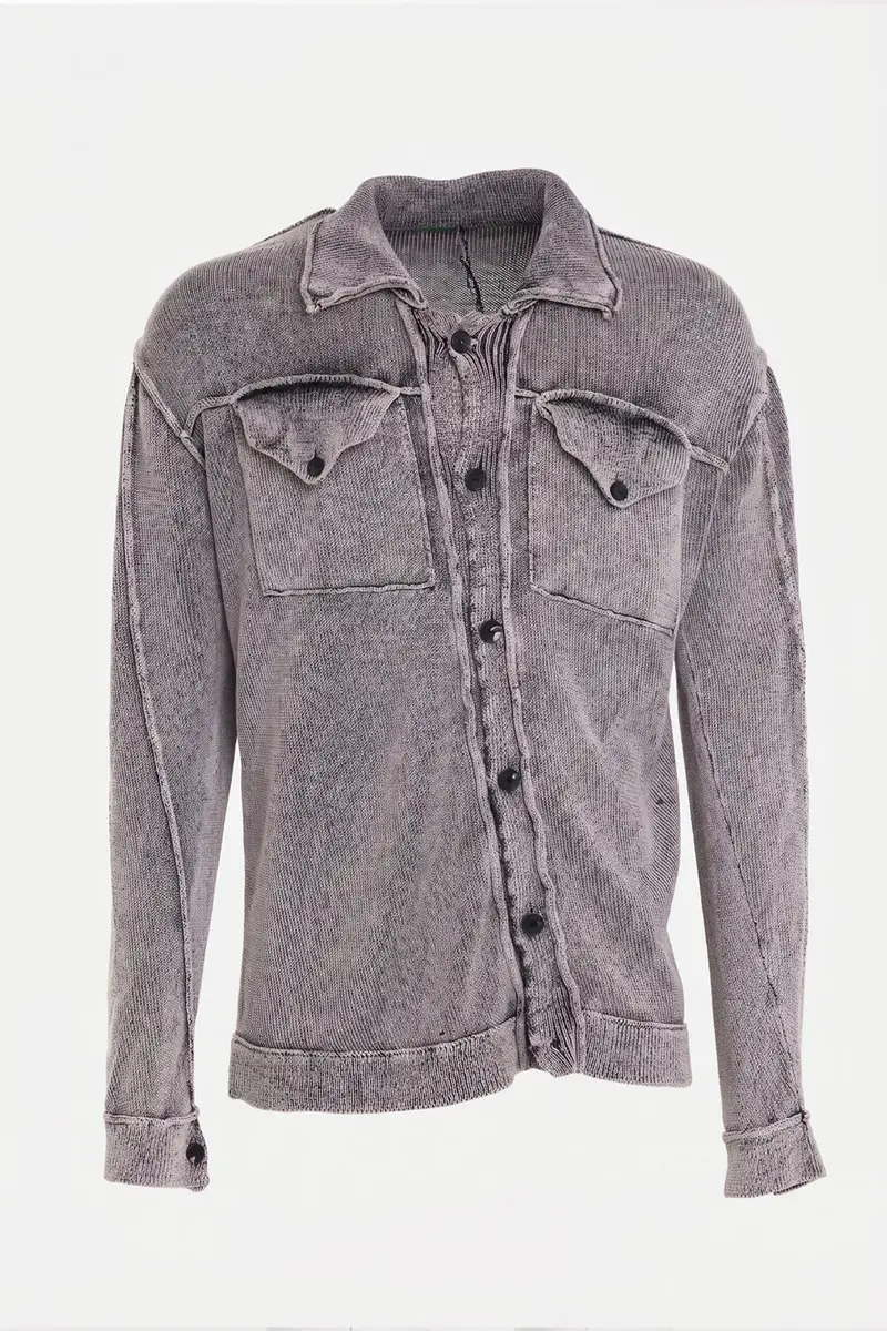 Cotton Knit Jacket-Cardigan in Black