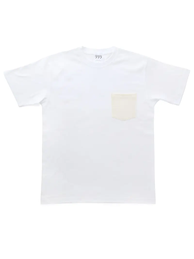 Yakosaka777 White Pocket T-shirt, Ecru Pocket
