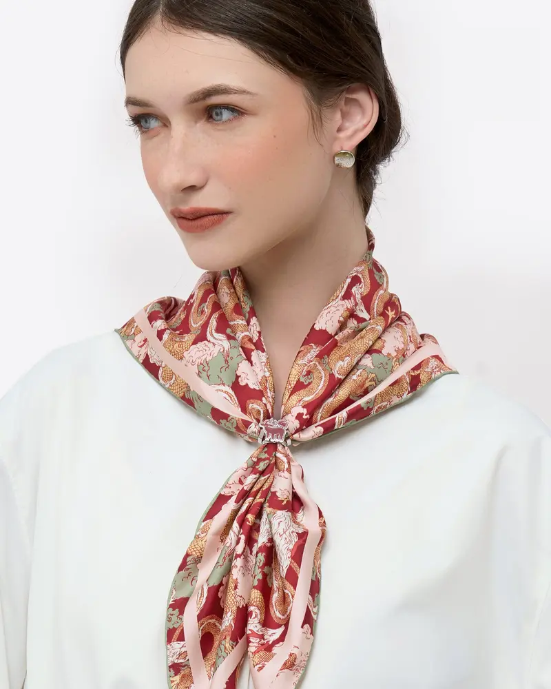 STUDIO QILING | Dragon Scarlet Indigo Double Side Silk Scarf 65