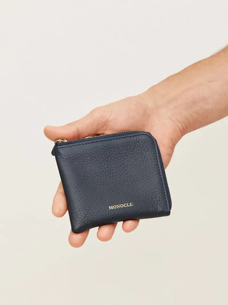 Leather half-zipped wallet - navy