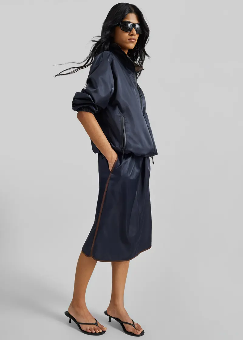 Munich Contrast Piping Midi Skirt - Navy
