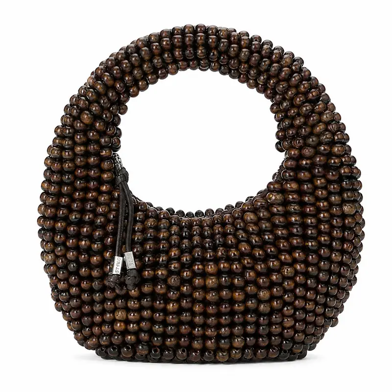 Noxara Ebene Wood Bead Crescent Bag