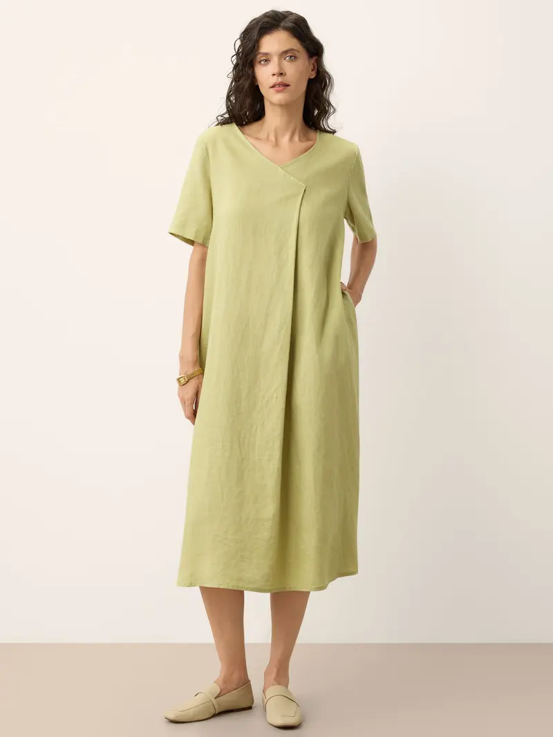 100% Linen Surplice Neck A Line Maxi Dress JUDITH