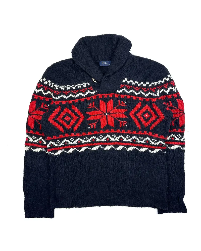 Polo RL Patterned Knitted Shawl Collar Sweater (L)