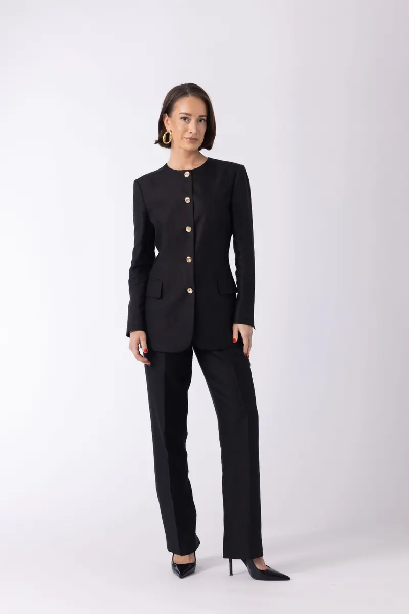 Lelystad Jacket - Crew neck jacket with gold button in black